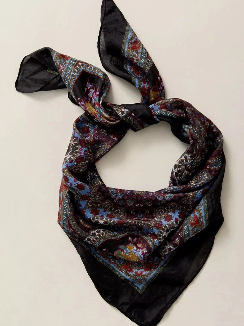 Free People So Silk Printed Bandana Scarf Tube Top Belt Black FloralPaisley Wrap